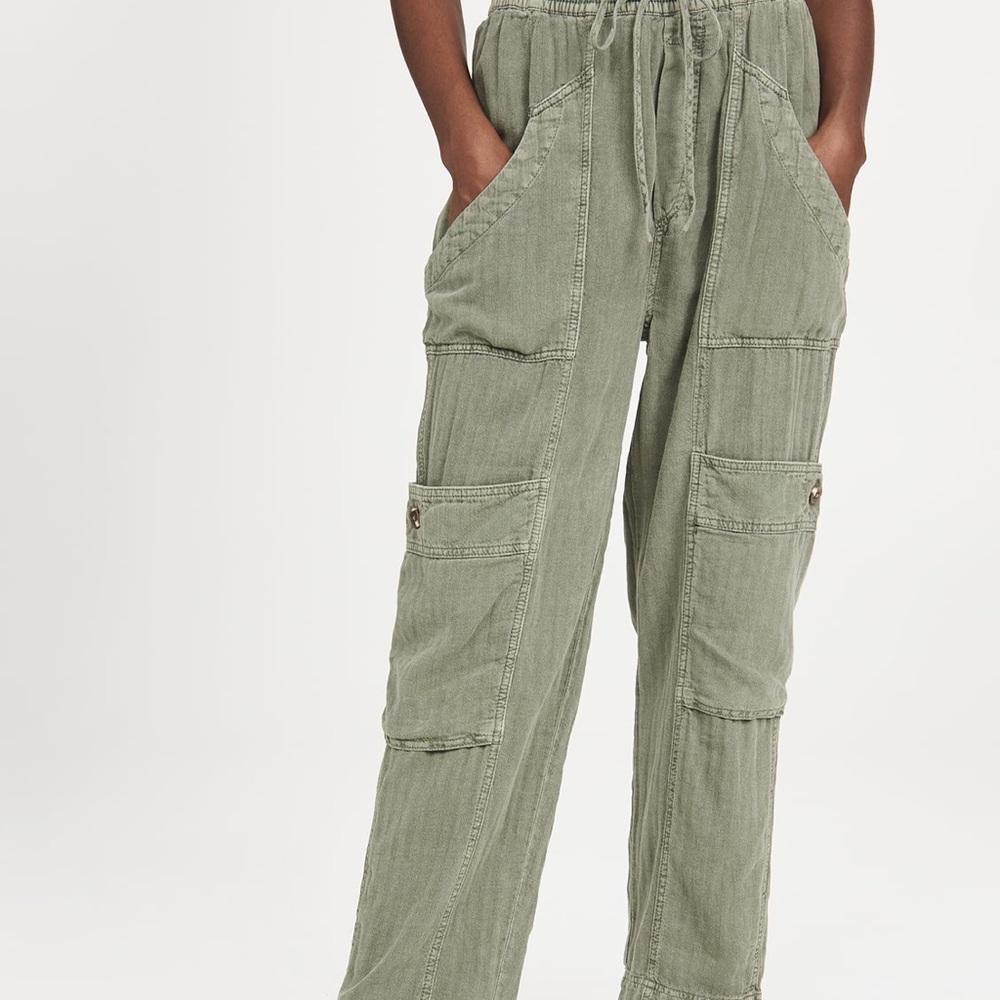 Free People Feelin" Good Utility Twill Pants Drawstring Relaxed Green S NEW